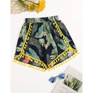 Shein Tropical Palm Tassel Shorts in Navy